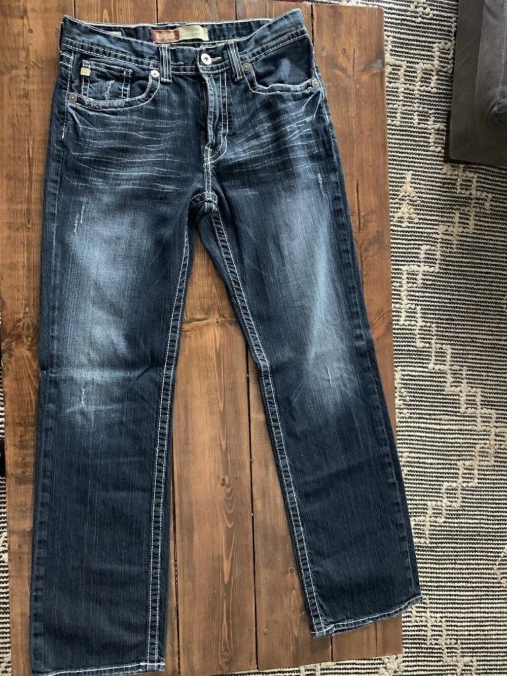 BIG STAR Blue Bootcut Denim Jeans Men Cotton Regular Fit Embroidered Button